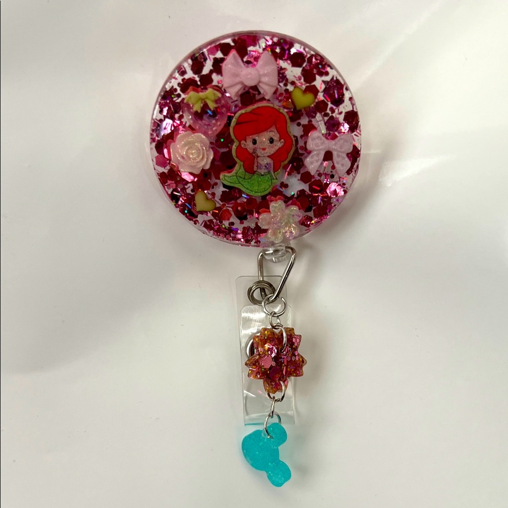 New little mermaid Pink Mermaid Badge Reel with cute charms